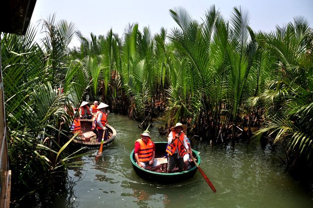 Hình ảnh du khách tham quan, khám phá rừng dừa nước Bảy Mẫu